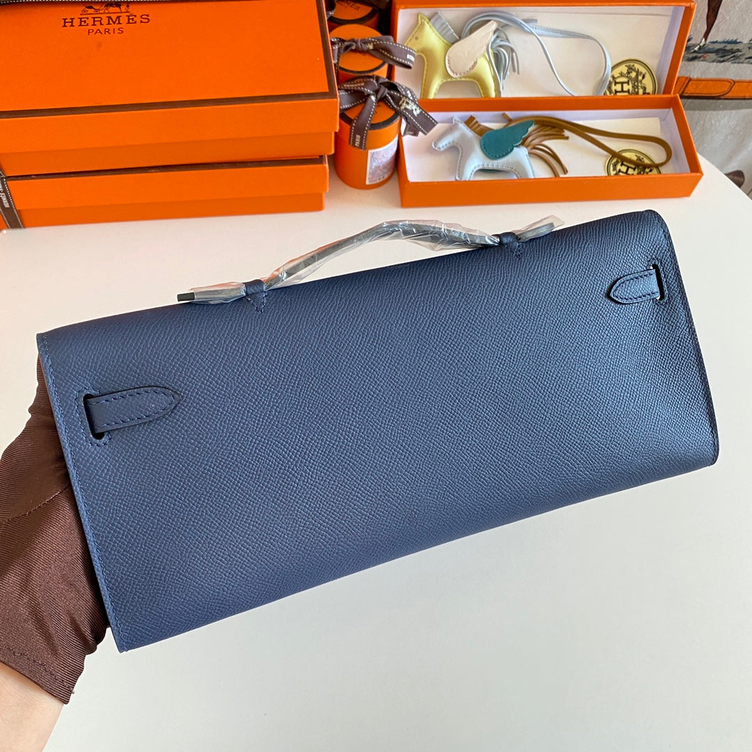 KELLY CUT 31 IN CLASSIC BLUE CALFSKIN WITH SILVER HARDWARE