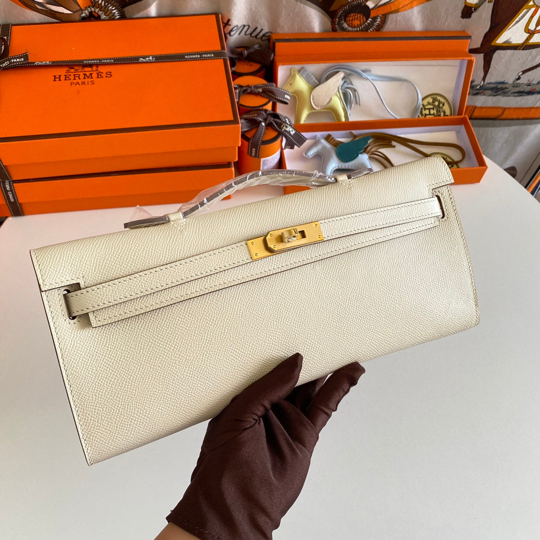 ケリーカット 31 ベージュクリームカーフスキン、ゴールド金具