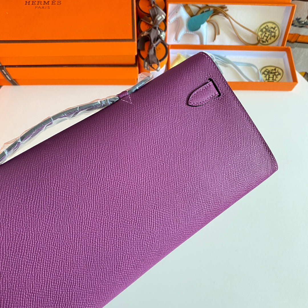 KELLY CUT 31 IN VIOLET PURPLE CALFSKIN WITH SILVER HARDWARE