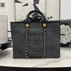 CC DEAUVILLE ラージ 38 トートバッグ（ブラックキャンバス、ゴールド金具）