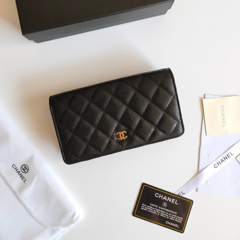 CC ジップ付きロングパース 19 ブラック グレインカーフスキン ゴールドアイコン