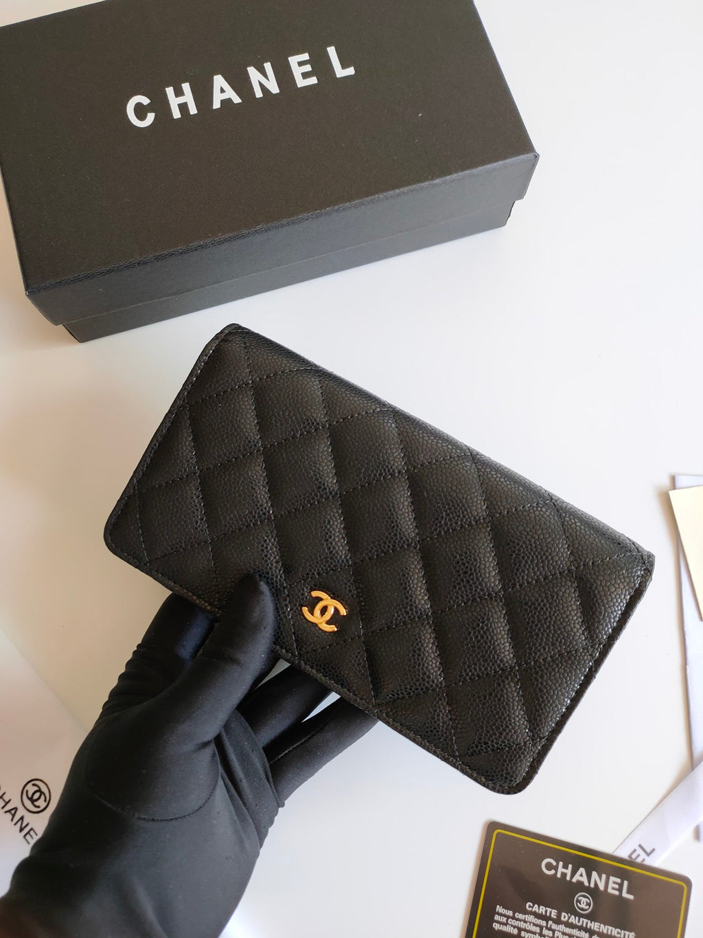 CC ジップ付きロングパース 19 ブラック グレインカーフスキン ゴールドアイコン