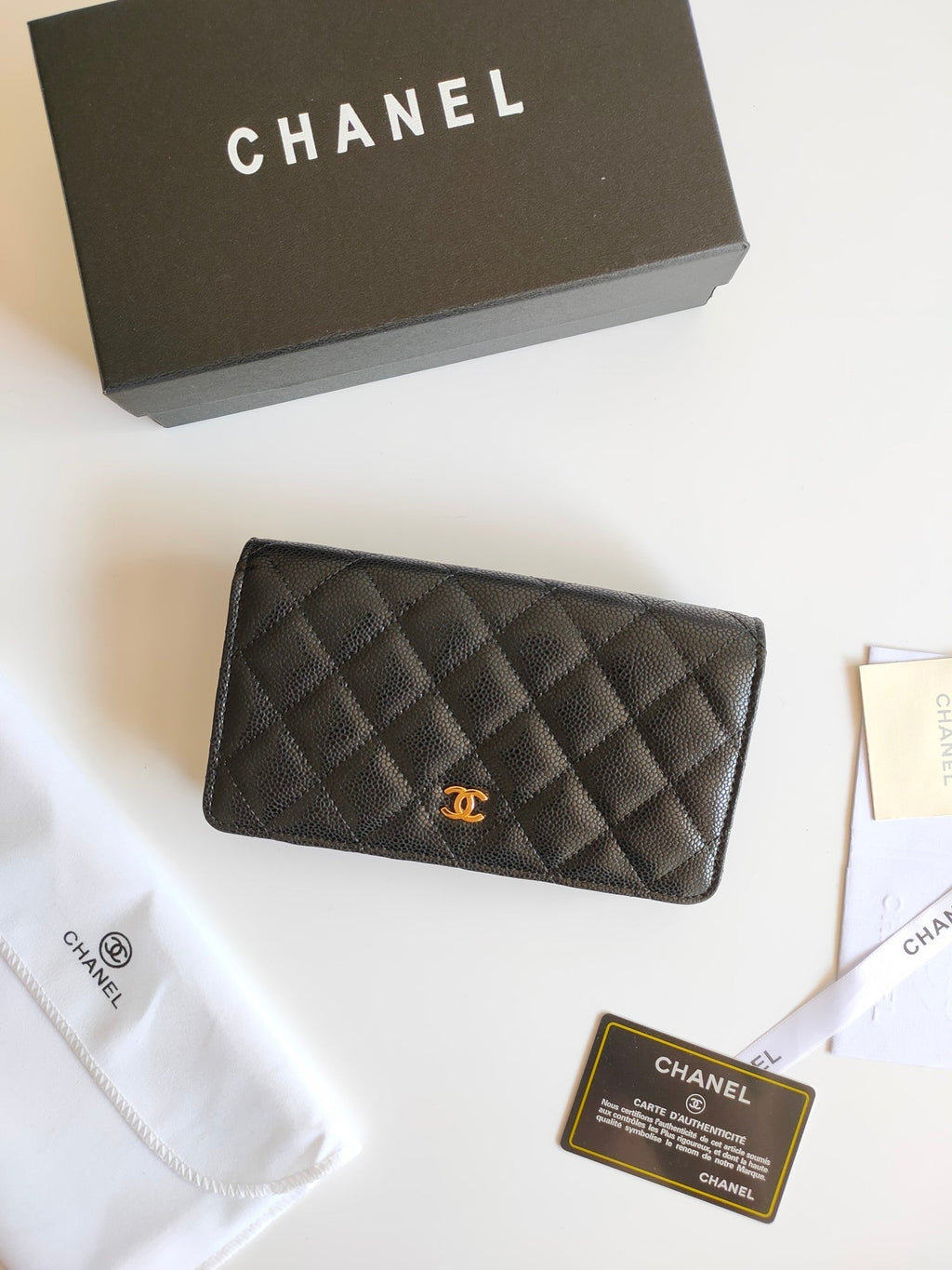 CC ジップ付きロングパース 19 ブラック グレインカーフスキン ゴールドアイコン