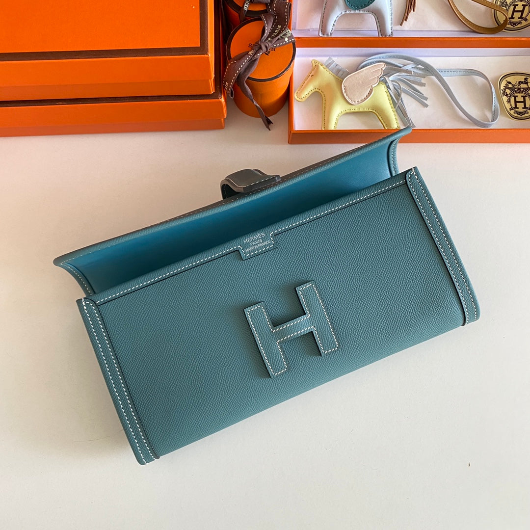 JIGE ELAN 29 CLUTCH IN AEGEAN BLUE CALFSKIN