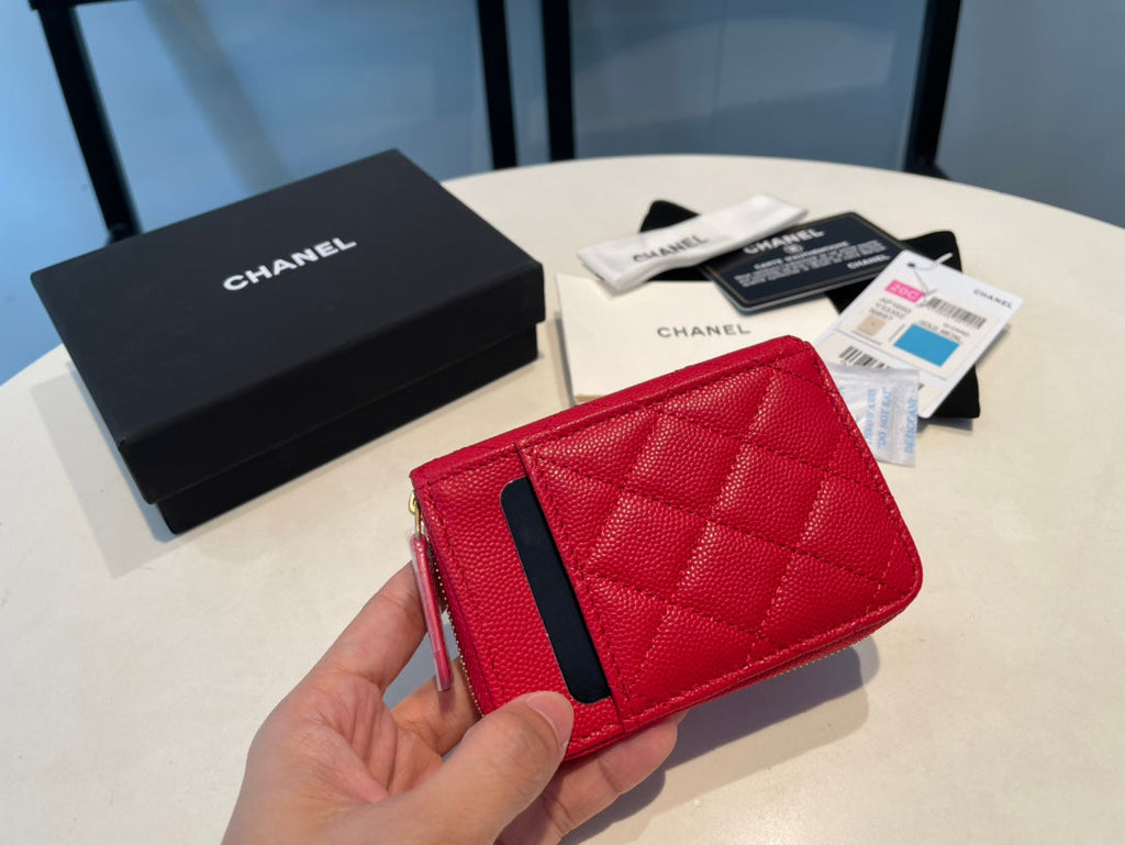 CC ZIPPED COIN PURSE 11 RED GRAINED CALFSKIN