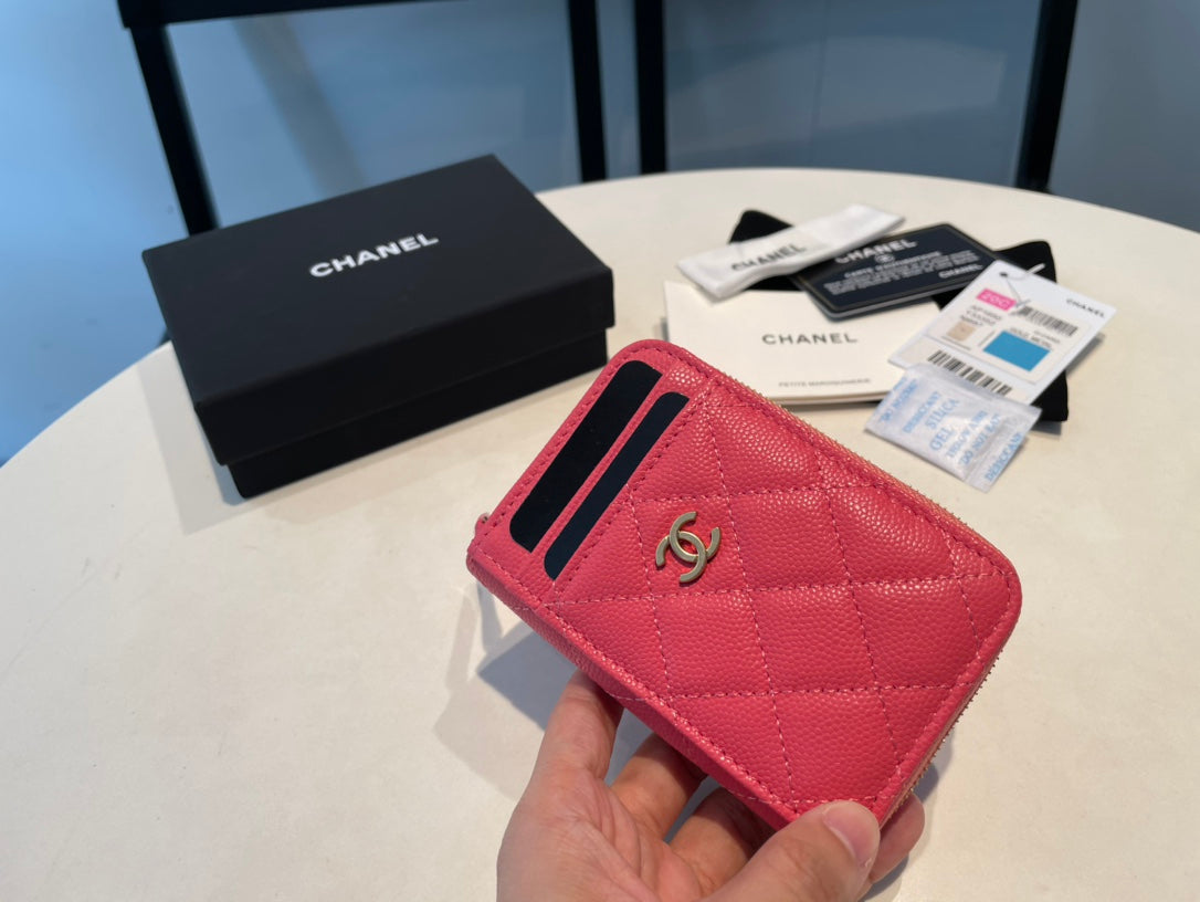 CC ジップ付きコインパース 11 レッド ピンク グレインカーフスキン