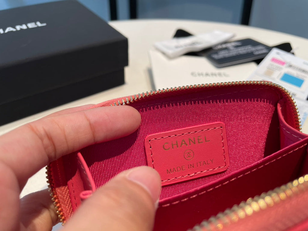 CC ジップ付きコインパース 11 レッド ピンク グレインカーフスキン