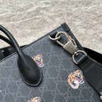 タイガープリント ミディアム トートバッグ 38 ブラック キャンバス＆レザートリム