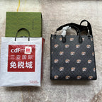 タイガープリント ミディアム トートバッグ 38 ブラック キャンバス＆レザートリム