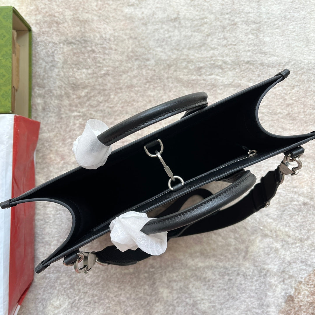 タイガープリント ミディアム トートバッグ 38 ブラック キャンバス＆レザートリム