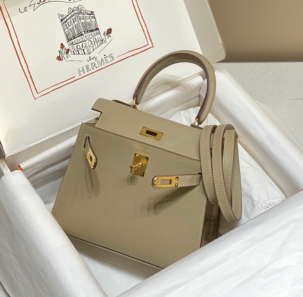 KELLY MINI 20 BAG IN TAN BROWN CALFSKIN WITH GOLD HARDWARE (MADE-TO-ODER)
