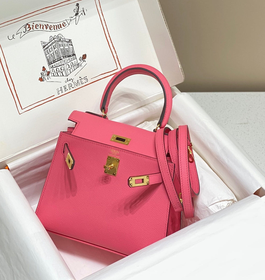 KELLY MINI 20 BAG IN WATERMELON PINK CALFSKIN WITH GOLD HARDWARE (MADE-TO-ODER)