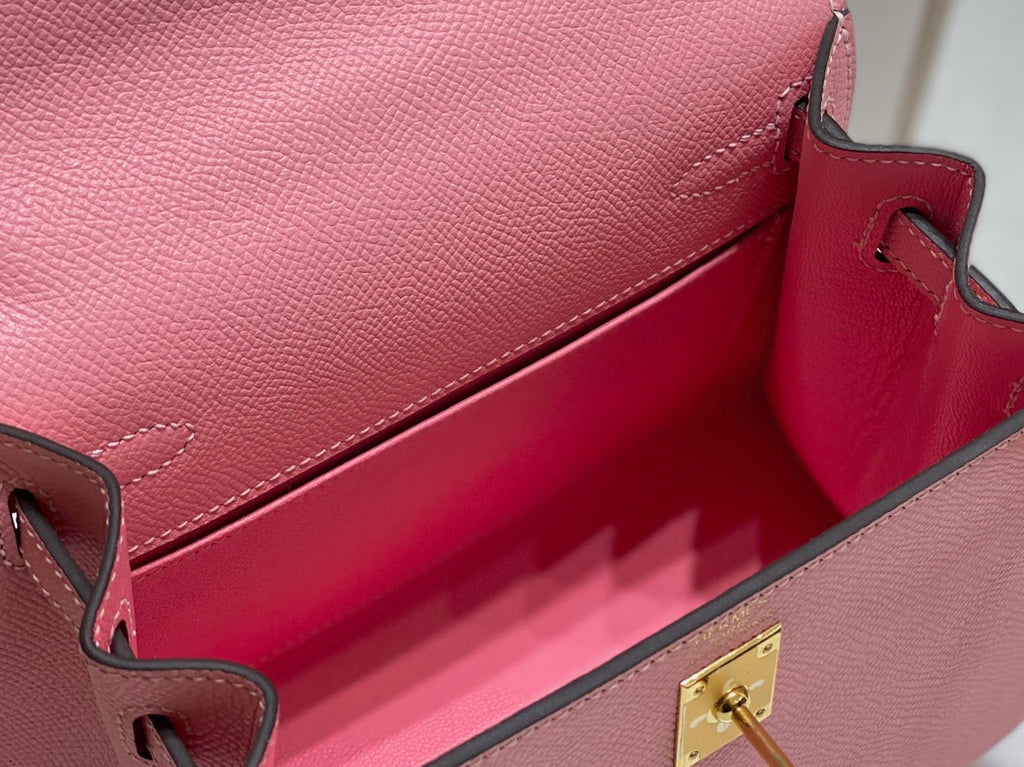 KELLY MINI 20 BAG IN ROUGE PINK CALFSKIN WITH GOLD HARDWARE (MADE-TO-ODER)