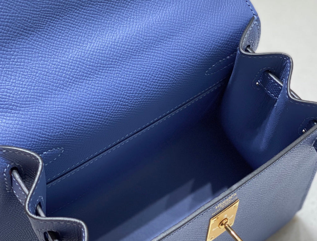 KELLY MINI 20 BAG IN AZURE BLUE CALFSKIN WITH GOLD HARDWARE (MADE-TO-ODER)