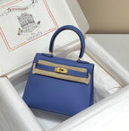 KELLY MINI 20 BAG IN AZURE BLUE CALFSKIN WITH GOLD HARDWARE (MADE-TO-ODER)