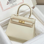 KELLY MINI 20 BAG IN WHITE CALFSKIN WITH GOLD HARDWARE (MADE-TO-ODER)