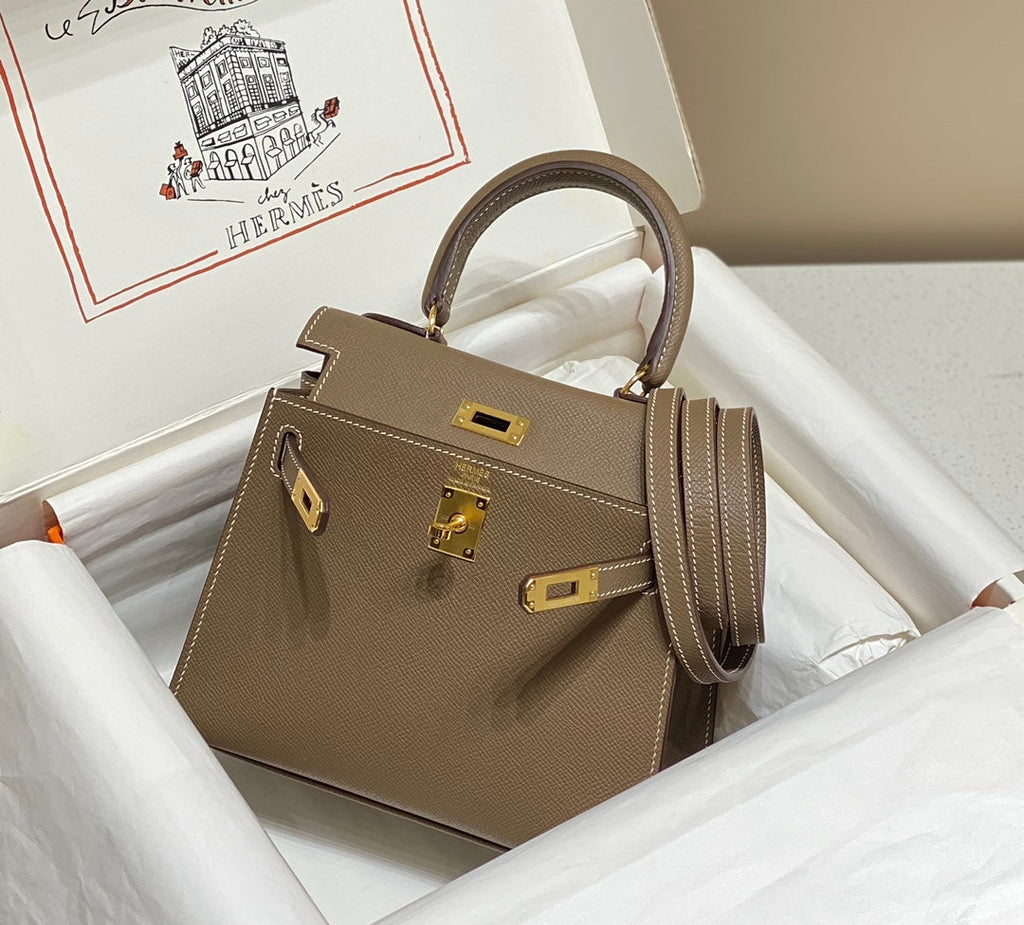 KELLY MINI 20 BAG IN MEDIUM BROWN CALFSKIN WITH GOLD HARDWARE (MADE-TO-ODER)
