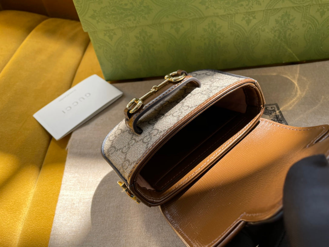 GG 12 ホースビット 1955 スーパーミニバッグ ベージュキャンバス＆エボニーカーフスキン
