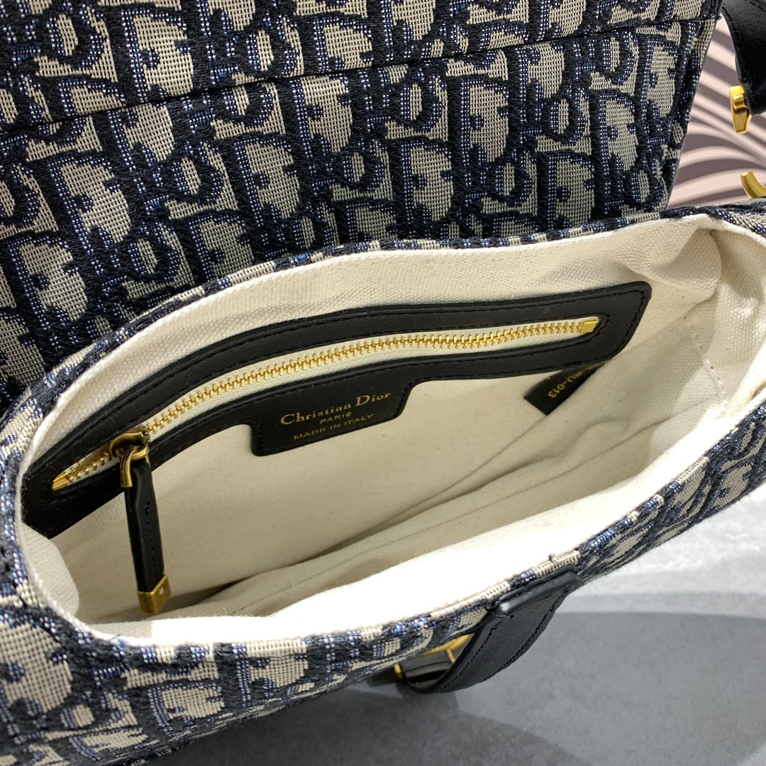 CDサドルバッグストラップ ストラップ付き 25.5cm ブルー オービック刺繍