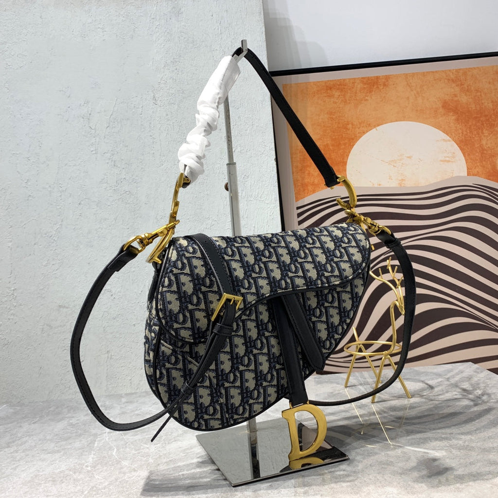 CDサドルバッグストラップ ストラップ付き 25.5cm ブルー オービック刺繍