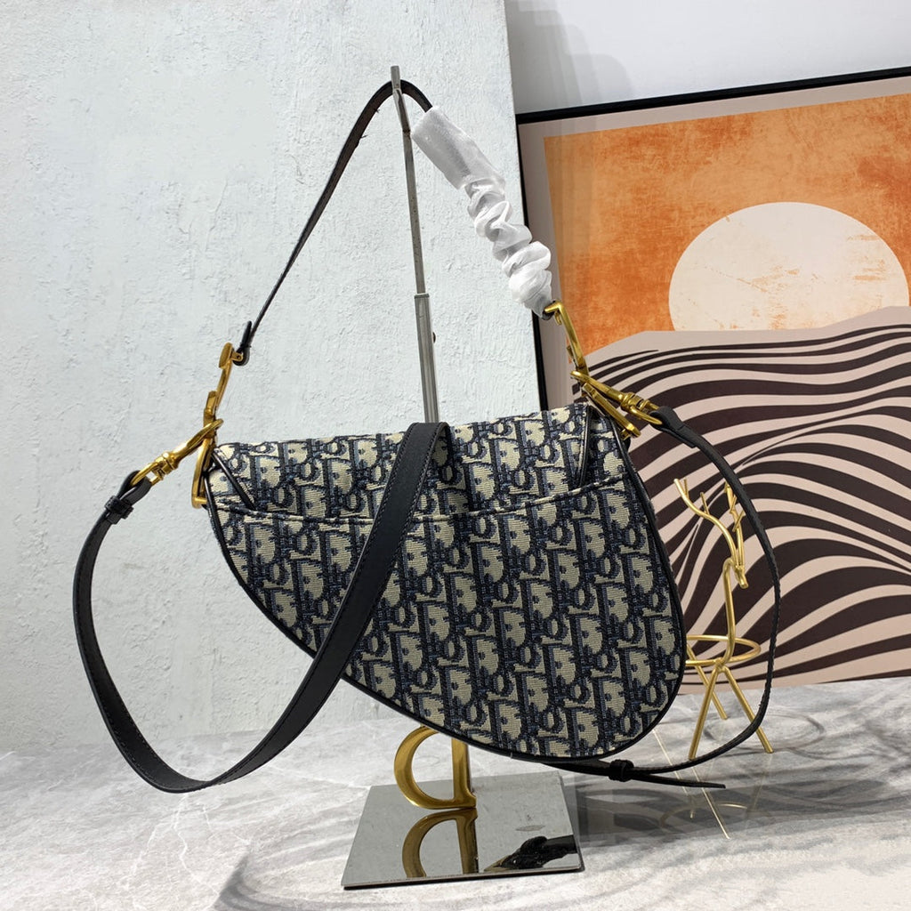 CDサドルバッグストラップ ストラップ付き 25.5cm ブルー オービック刺繍