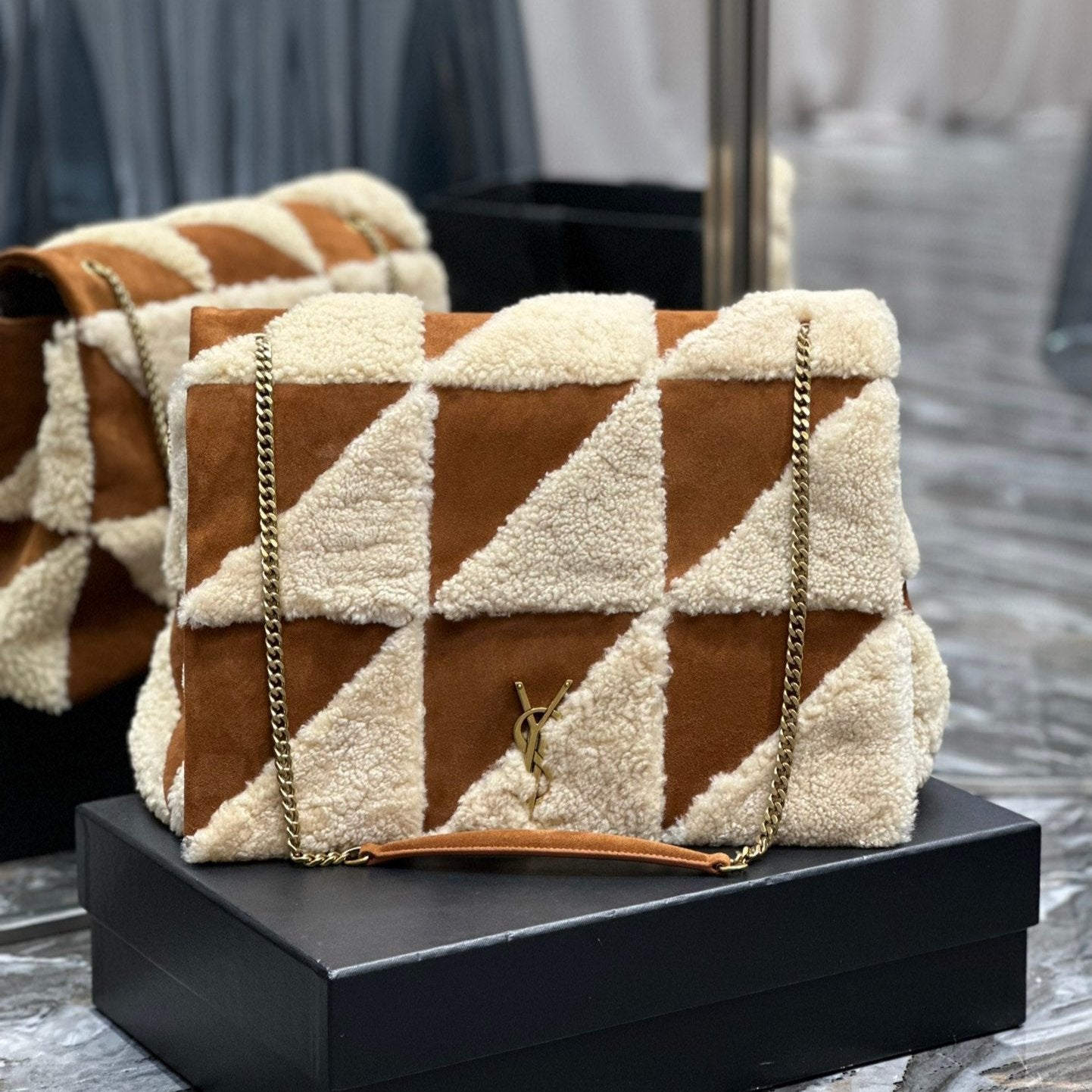 ジェイミー 4.3 ラージバッグ 38インチ ブラウンスエードミックスベージュシアリングゴールド金具