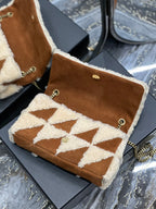 JAMIE BAG 25 IN BROWN SUEDE MIX BEIGE SHEARLING GOLD HARDWARE