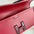 JIGE ELAN 29 チェリーレッドカーフスキンとワインレッドリザードスキンのクラッチ（オーダーメイド）