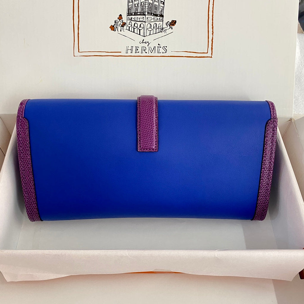 JIGE ELAN 29 CLUTCH IN COBALT BLUE CALFSKIN WITH VIOLET PURPLE LIZARD SKIN (MADE-TO-ODER)