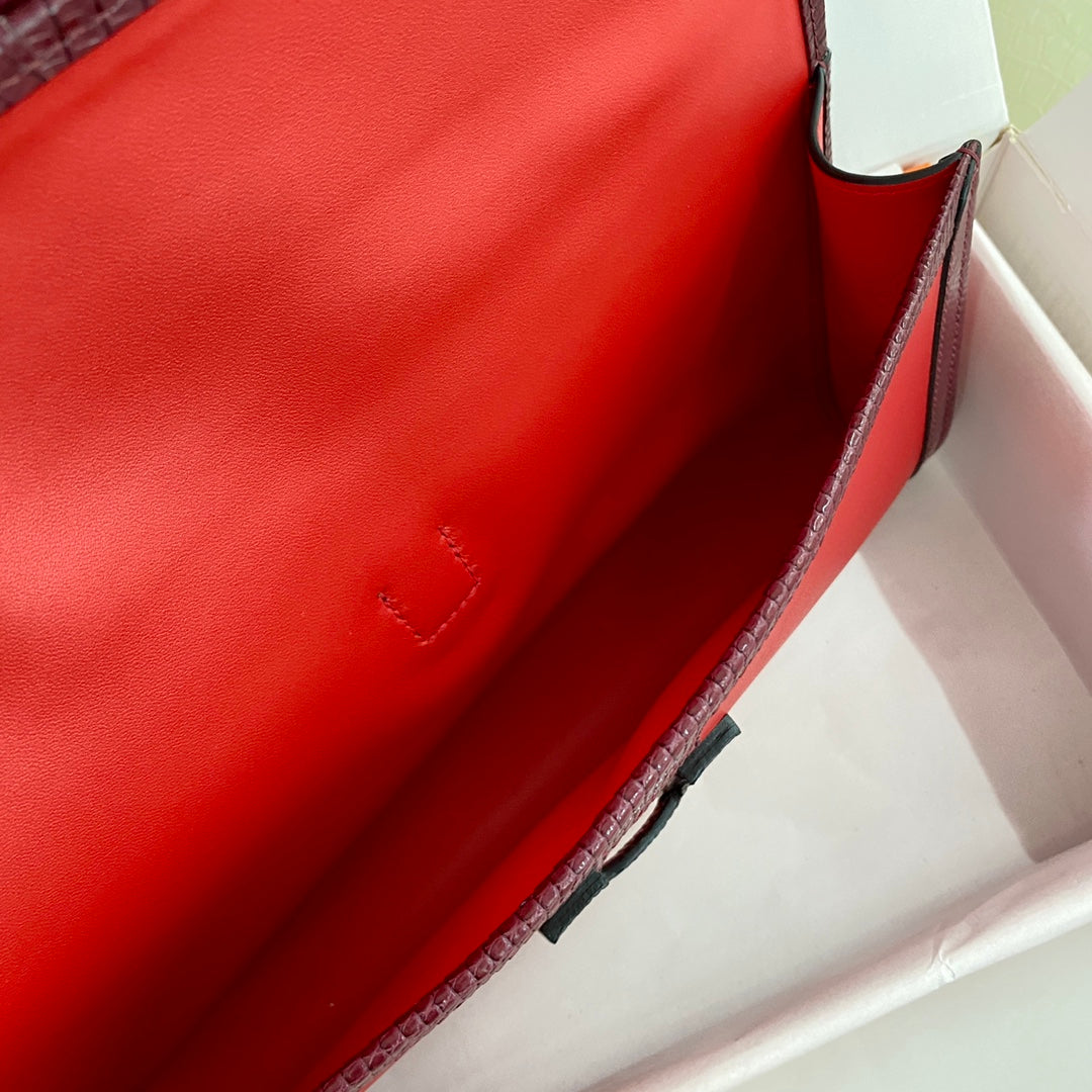 JIGE ELAN 29 クラッチバッグ（キャンディレッドカーフスキン、ワインレッドリザードスキン使用）（オーダーメイド）