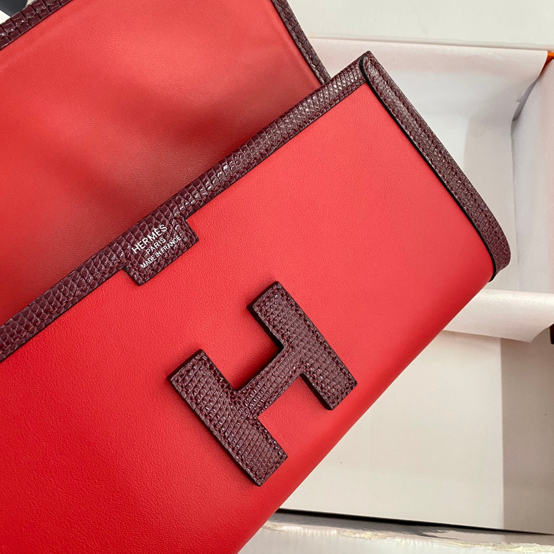 JIGE ELAN 29 クラッチバッグ（キャンディレッドカーフスキン、ワインレッドリザードスキン使用）（オーダーメイド）