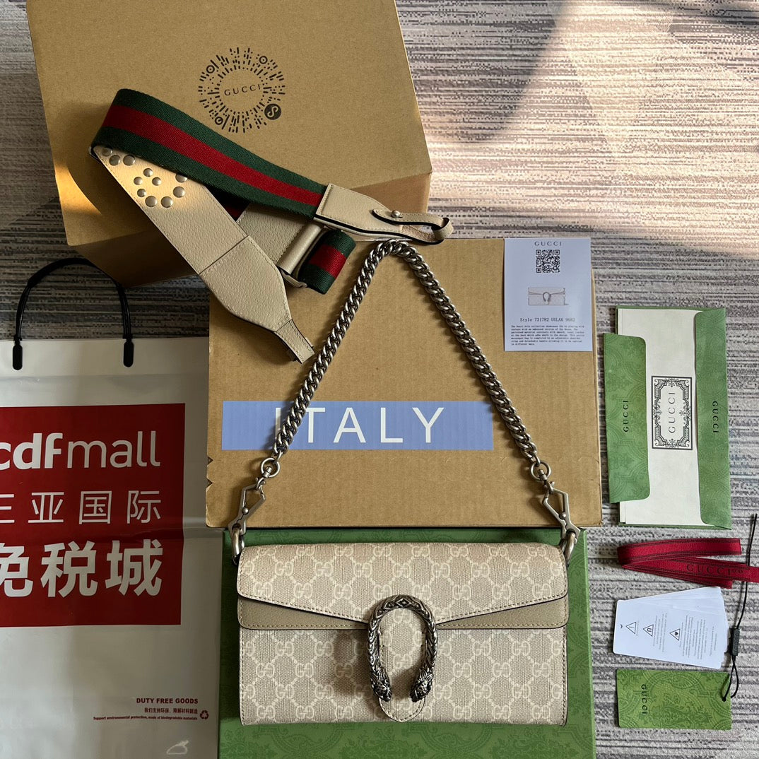 ディオニュソス GG 25 スモール レクタンギュラーバッグ（ベージュ キャンバス）