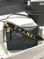 ホーボーバッグ 25 ストラップ付き ブラックカーフスキン ゴールド＆シルバー金具