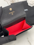 CCフラップカードホルダー 11 ブラック グレインカーフスキン ゴールドアイコン