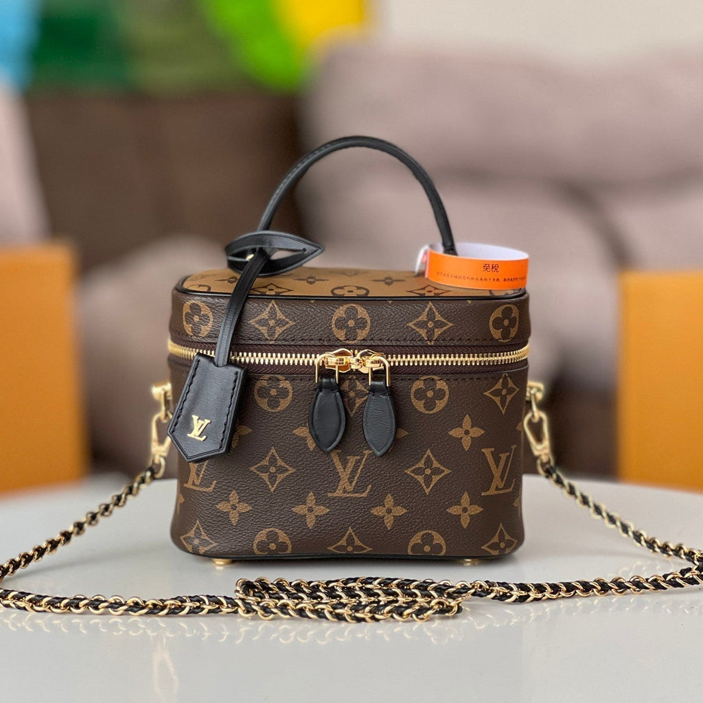 LV 25S VANITY 19 IN DARK BROWN MONOGRAM COATED CANVAS LEATHER TRIM BLACK