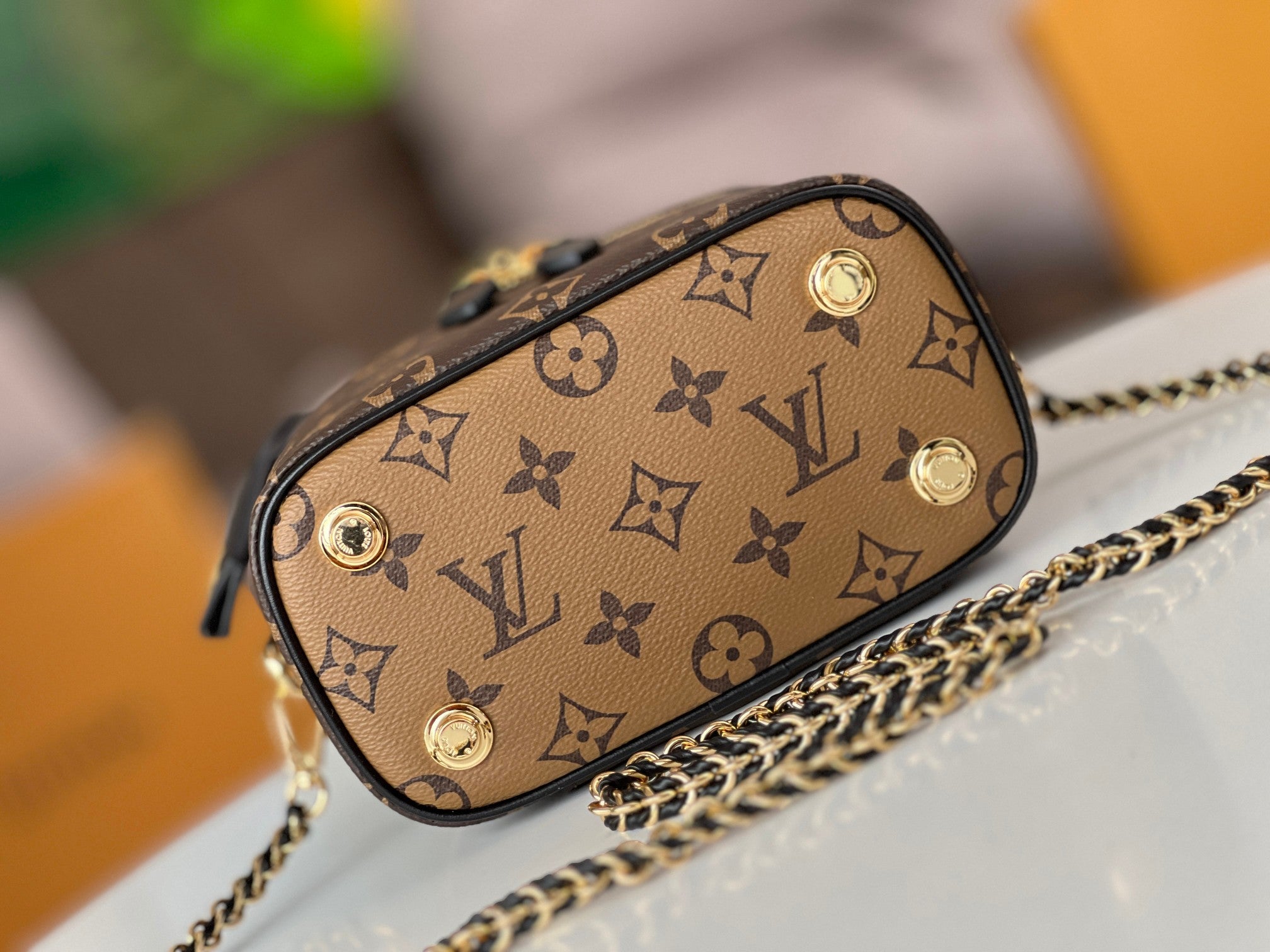 LV 25S バニティ 19インチ ダークブラウン モノグラム コーティングキャンバス レザートリム ブラック