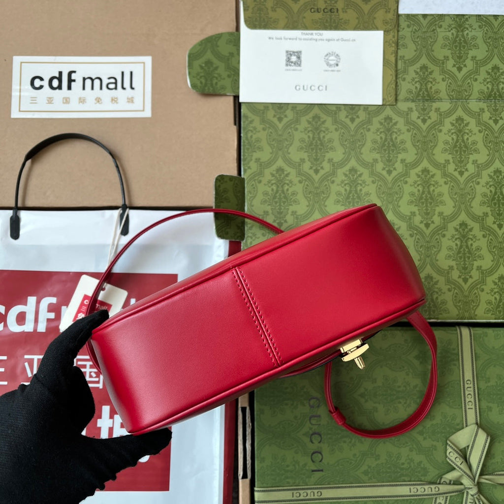 乗馬スタイル ショルダーバッグ 21インチ レッドミックス ブラック カーフスキン ゴールド金具