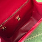 乗馬スタイル ショルダーバッグ 21インチ レッドミックス ブラック カーフスキン ゴールド金具