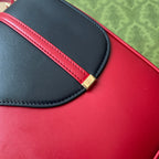 乗馬スタイル ショルダーバッグ 21インチ レッドミックス ブラック カーフスキン ゴールド金具