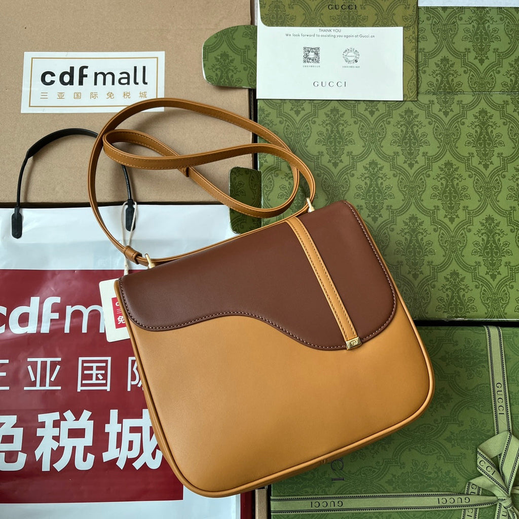 乗馬スタイル ショルダーバッグ 21インチ ブラウンカーフスキン ゴールド金具