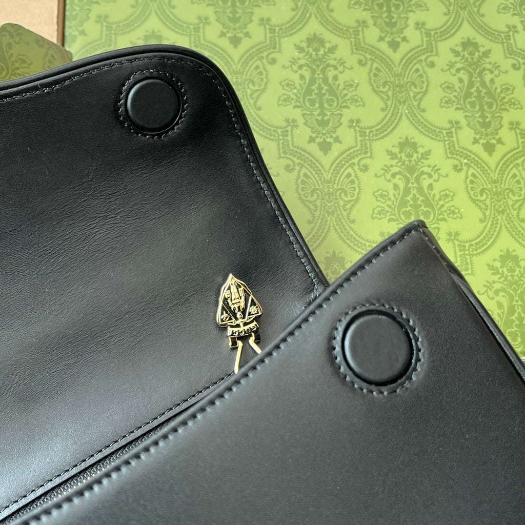 乗馬スタイル ショルダーバッグ 21インチ ブラック カーフスキン ゴールド金具