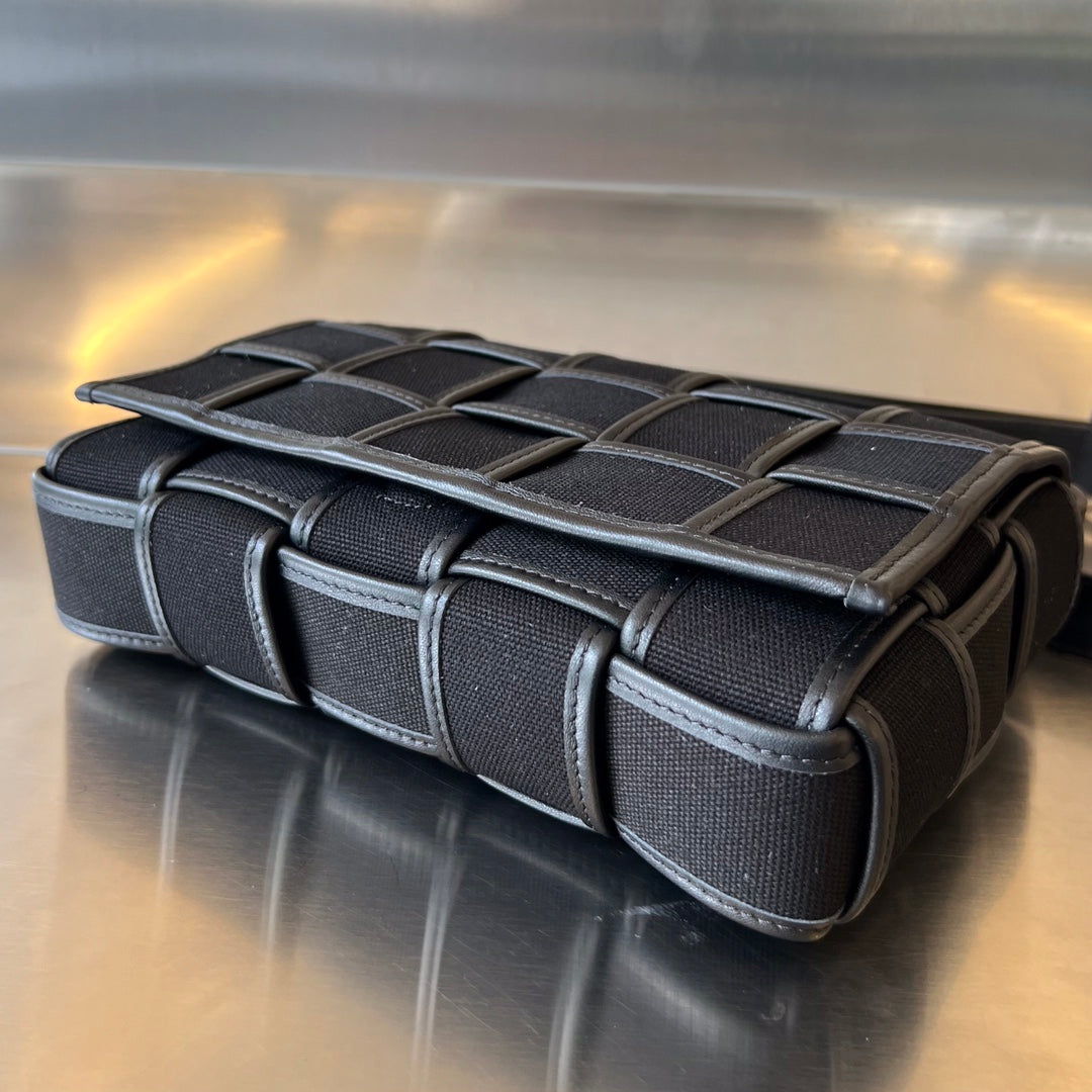 SMALL CASSETTE 23 IN BLACK CANVAS AND CALFSKIN TRIM