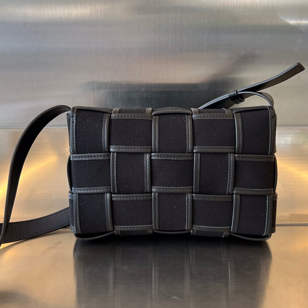 SMALL CASSETTE 23 IN BLACK CANVAS AND CALFSKIN TRIM