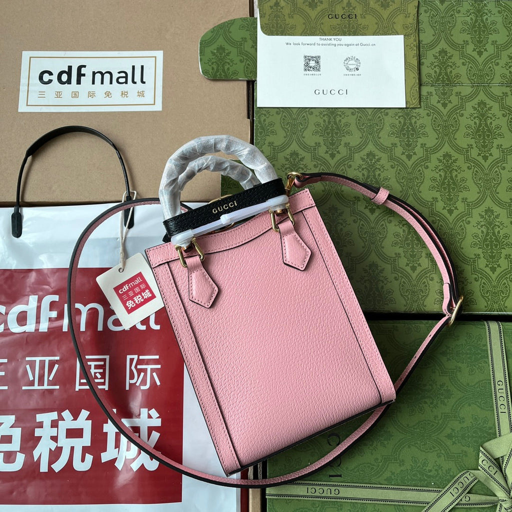 DIANA TOTE BAG 19 IN PINK LAMBSKIN WITH BAMBOO HANDLE