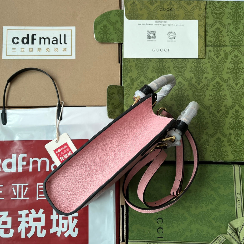 DIANA TOTE BAG 19 IN PINK LAMBSKIN WITH BAMBOO HANDLE