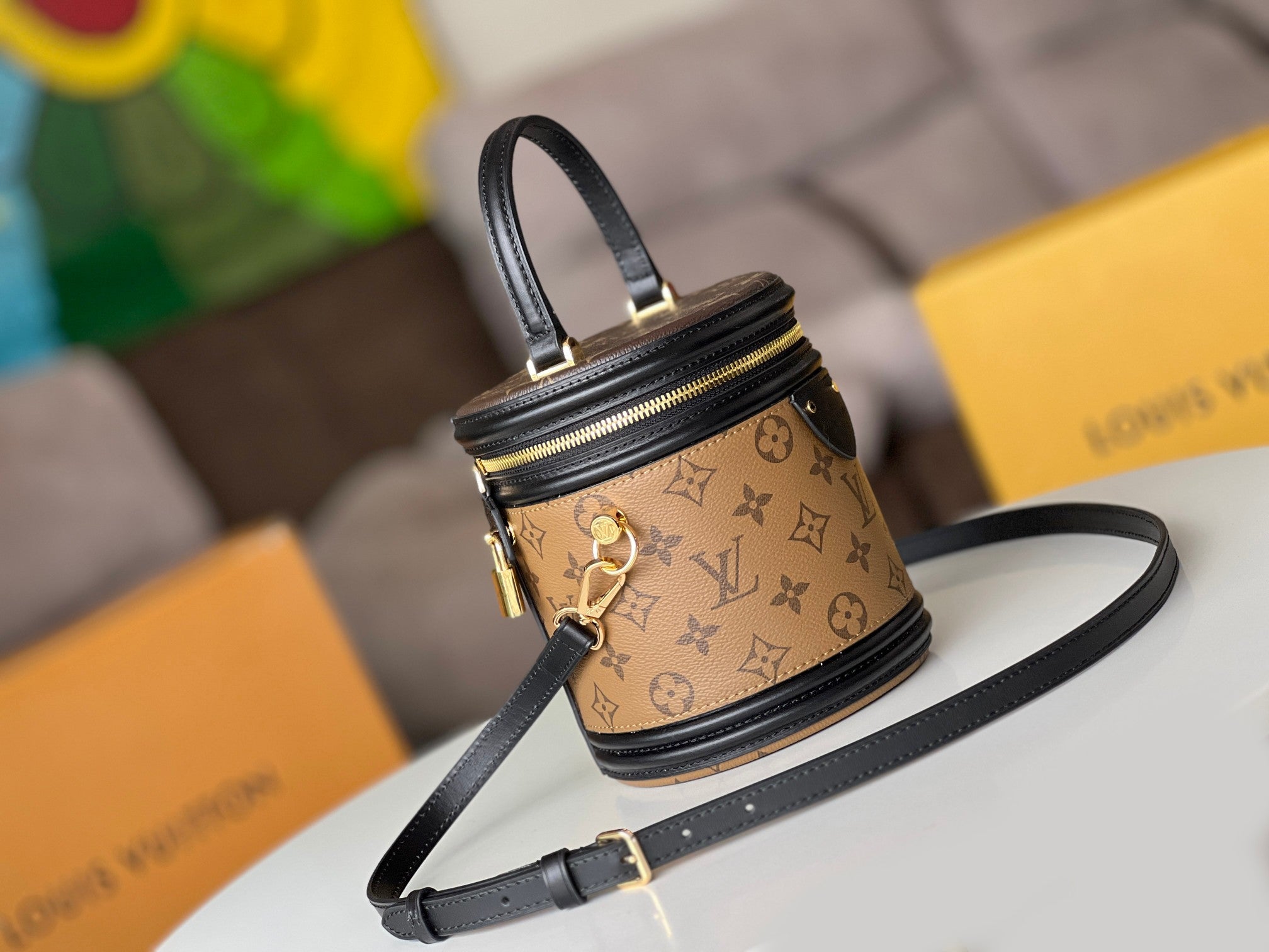 LV 25S PETIT NOE  16 IN BROWN MONOGRAM COATED CANVAS LEATHER TRIM BLACK