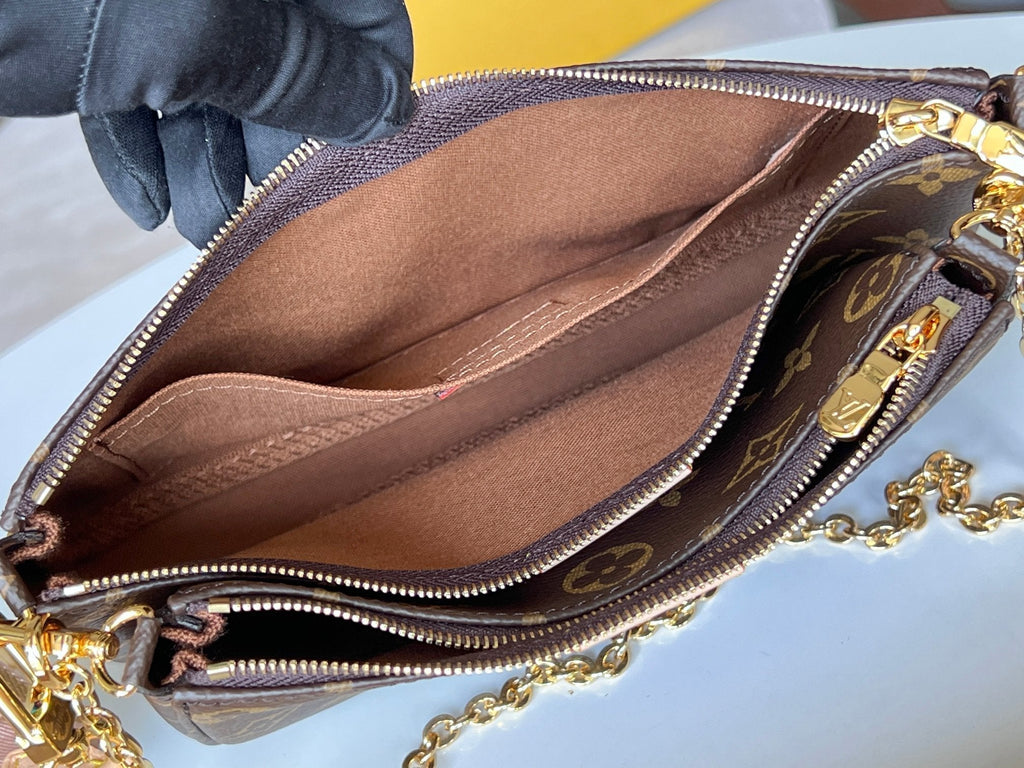 LV 25S マルチ ポシェット アクセサリー 25インチ ブラウン モノグラム コーティングキャンバス ピンク ストラップ