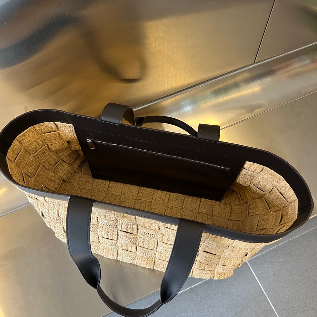 カセット 44 トートバッグ ベージュ＆ブラック ビスコース