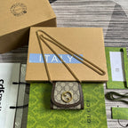 ブロンディ インターロック ミニショルダーバッグ 12インチ ベージュキャンバス＆ダークブラウンカーフスキントリム