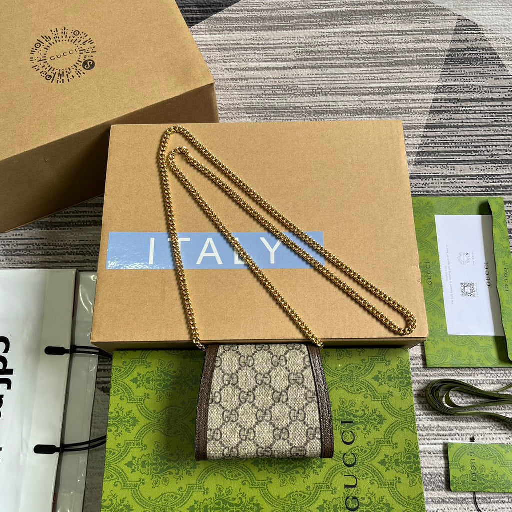 ブロンディ インターロック ミニショルダーバッグ 12インチ ベージュキャンバス＆ダークブラウンカーフスキントリム